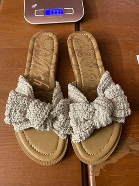 Blowfish Malibu Ashland Slides Knitted Crochet Upper Knot Detail